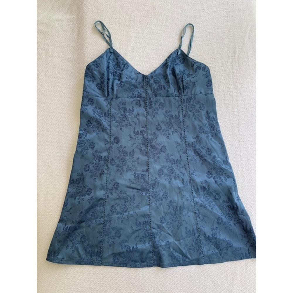 Victoria's Secret Blue Floral Design Lace Up Back Spaghetti Strap Slip Nightgown